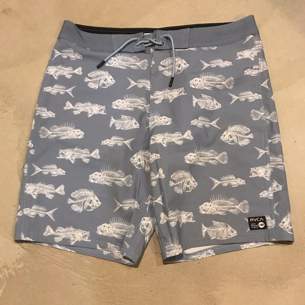 RVCA Blue Fish Print Men's Boardshorts